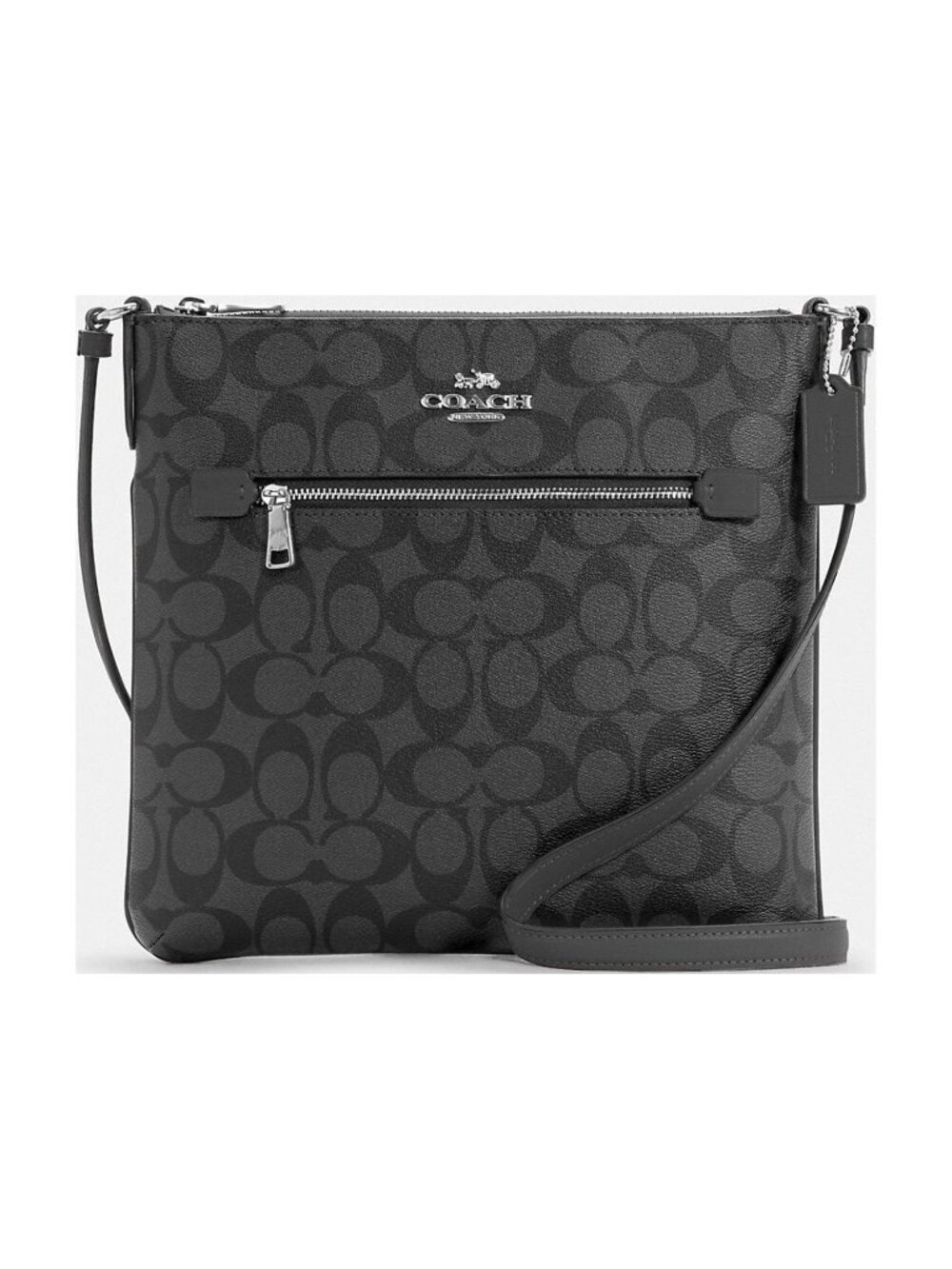 Coach Signature Graphite/Black Large Rowan File Bag With Silver Hardware